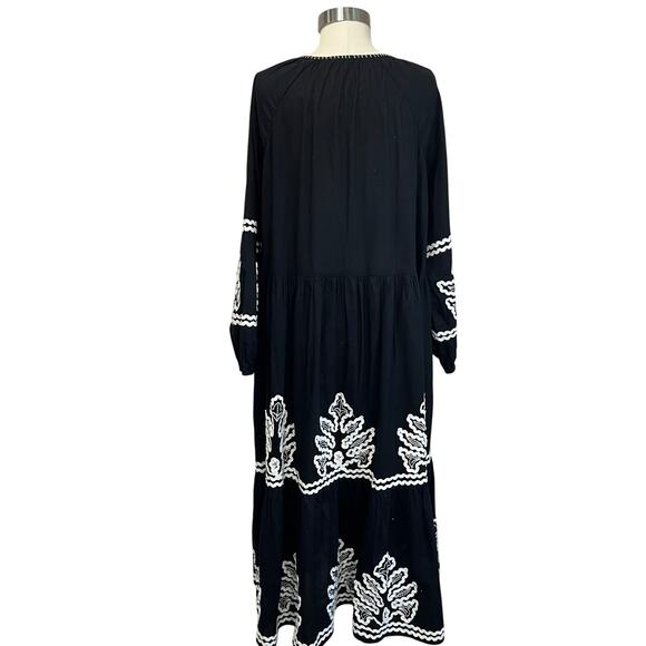 Chico’s Embroidered Boho Midi Dress Black White Size 3 XL 16 Resort Cruise - Picture 4 of 11